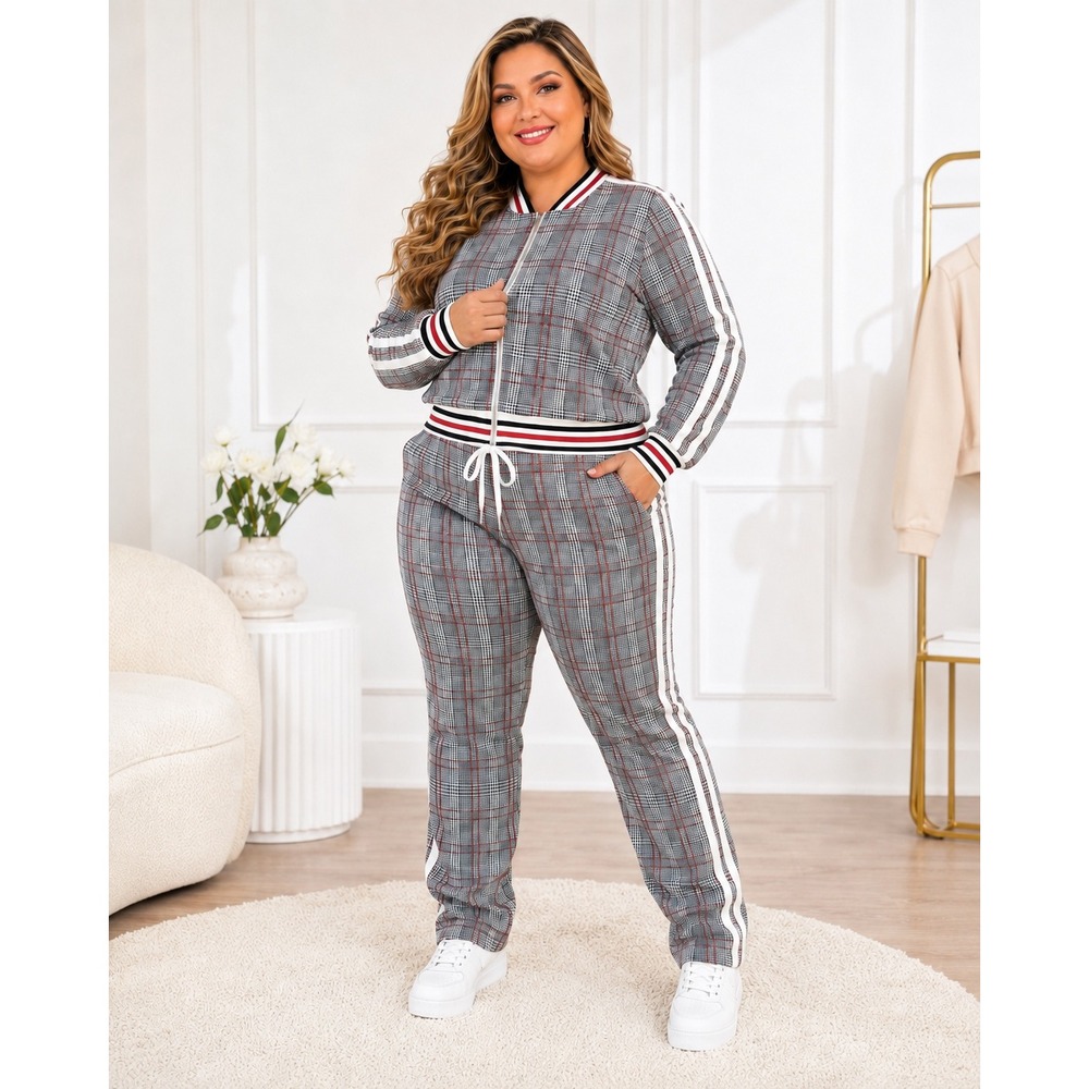 Ashley Sport Plus Size 22/24 Plaid Tracksuit Set Y2K Sporty Chic Athleisure
